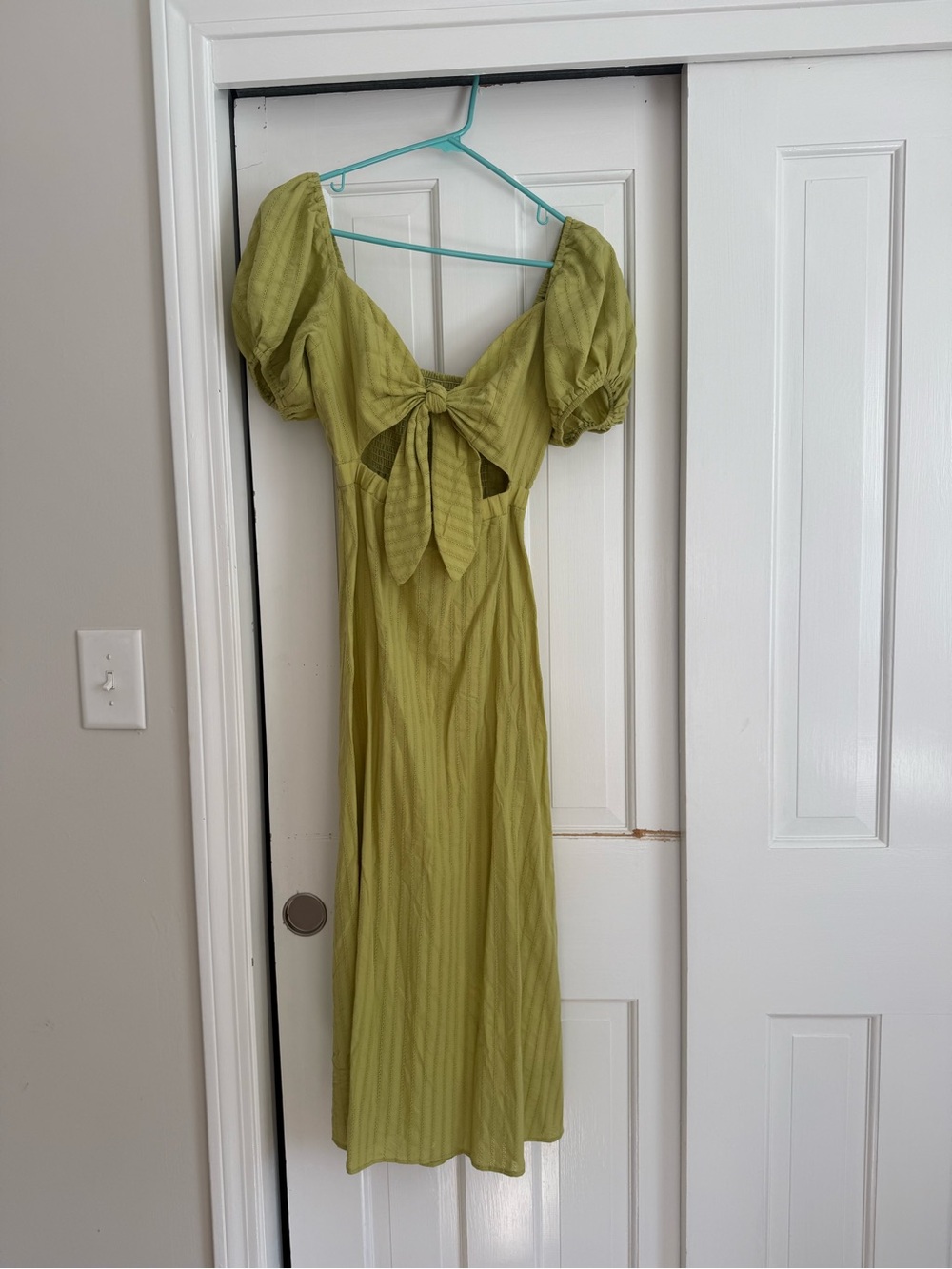 Show Me Your MuMu Olive Green Tie-Front Puff Sleeve Maxi Dress